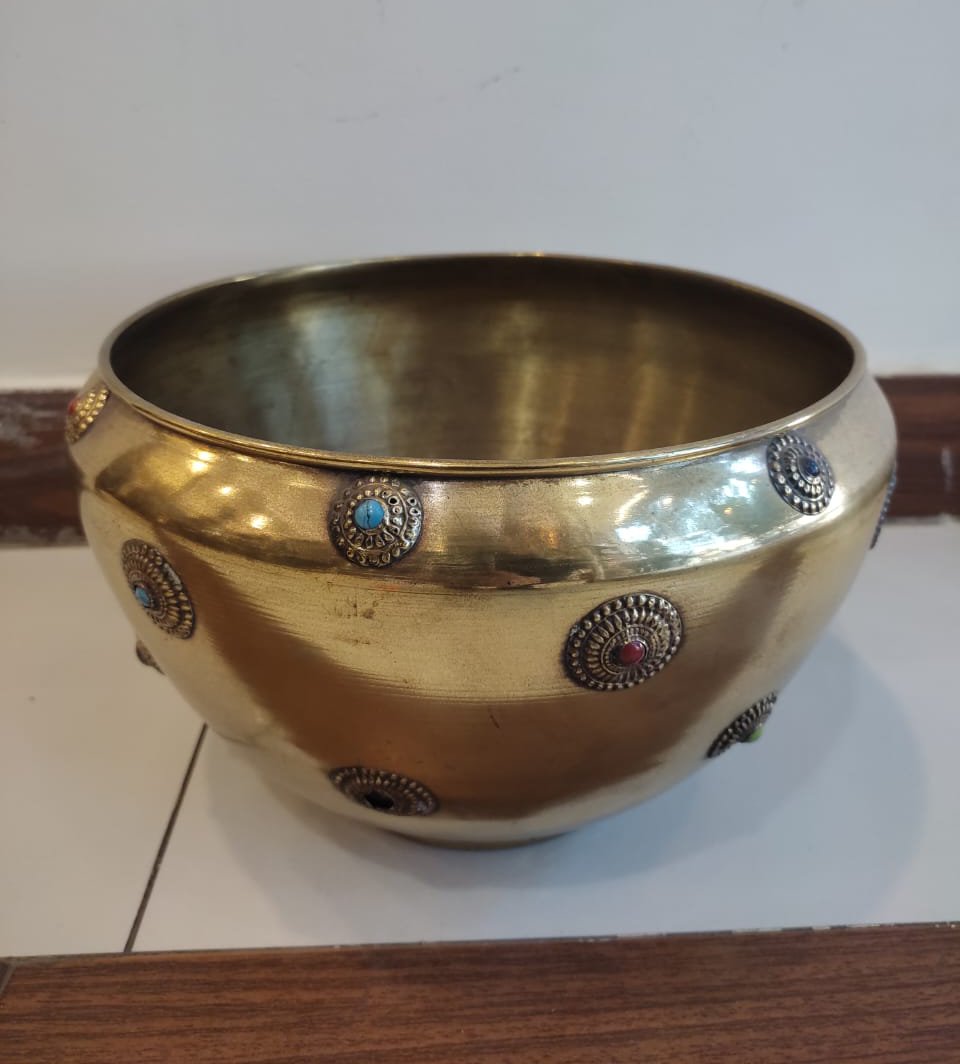 Brass Bowl with Semi Precious Gemstones - SoUnique.PK